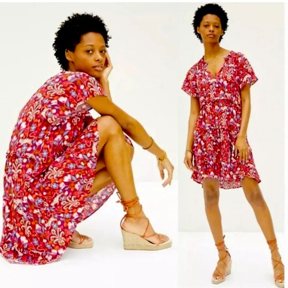 Anthropologie Red and White Floral Mini Dress